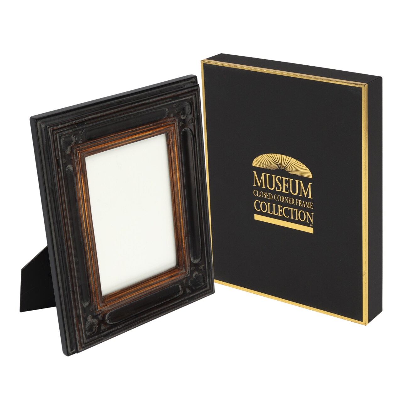 Creative Mark Museum Collection Gothic Black/Gold Picture Frame, 4x6" Antique Style Ornate Tabletop Frame, Solid Wood Hand-Finished Gesso Coating, Easel Stand for Table or Wall Use, Gift Box